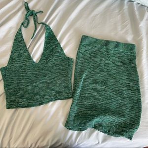 Princess Polly Green Knit Mini Skirt Set size m/L